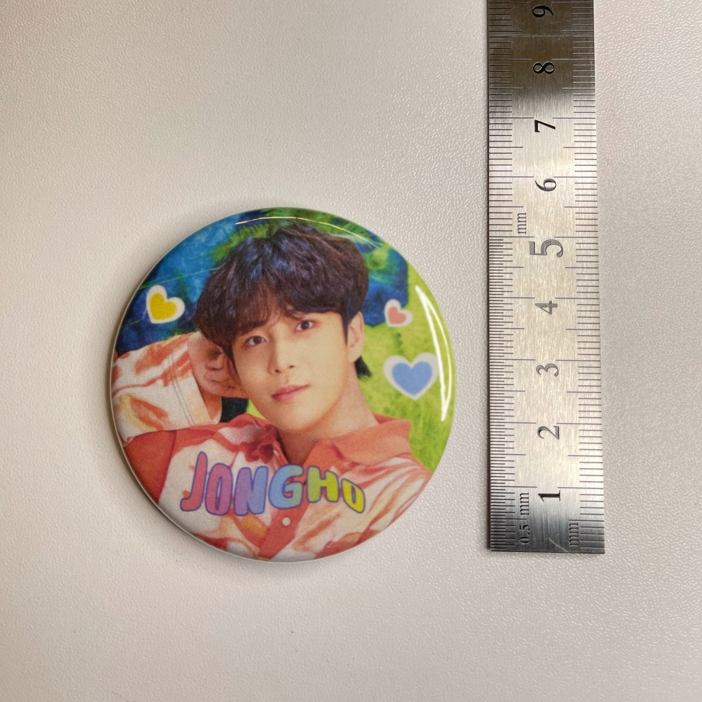 ATEEZ Eternal Sunshine Buttons - MilkBunn Co. Close view of 2 inch button size.