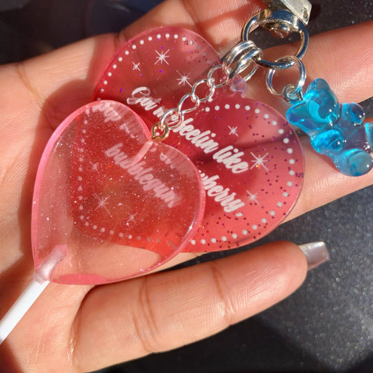 Baekhyun Candy Lollipop Keychain - Baekhyun "Candy" inspired keychain. Heart lollipop charm, blue gummy bear charm.