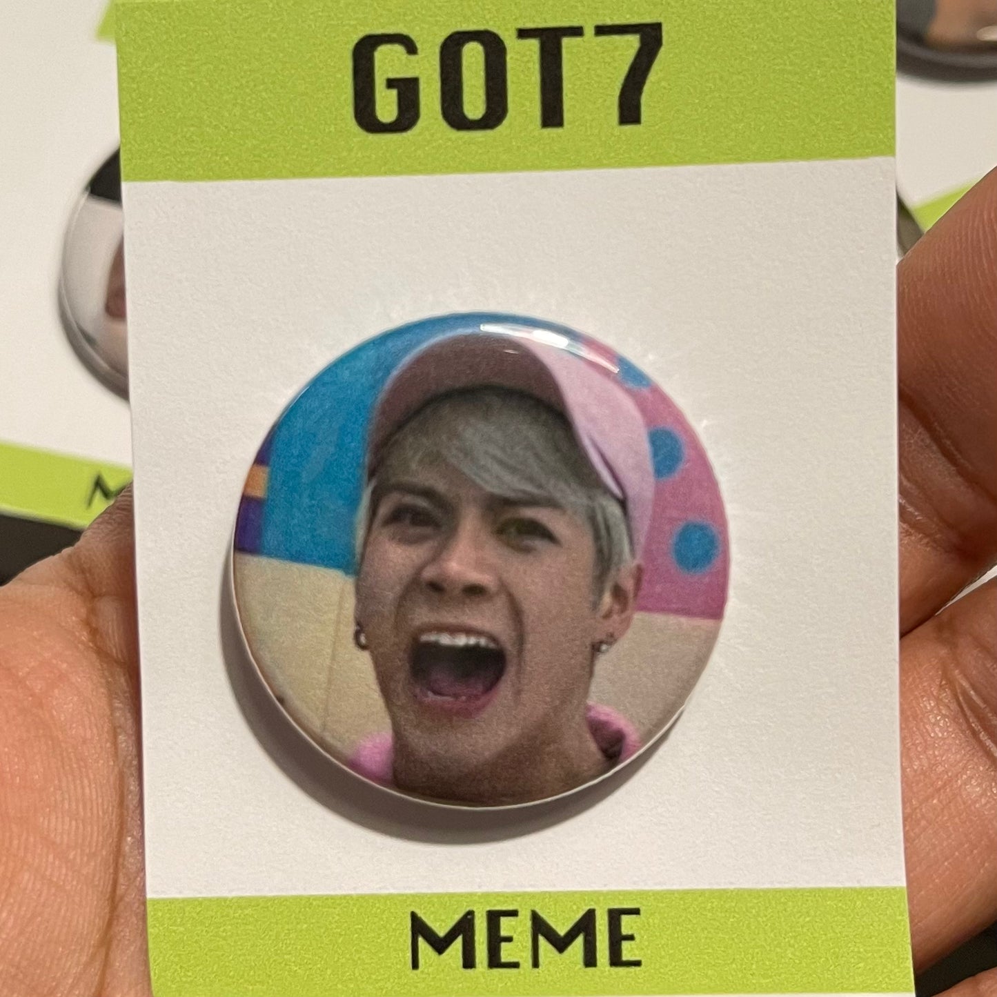 Jackson Wang funny face meme button