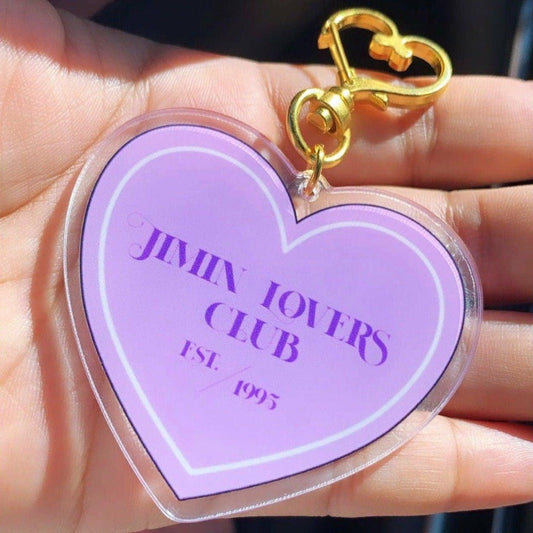 JIMIN Lovers Club Keychain - MilkBunn Co.Jimin from BTS inspired keychain. Purple clear acrylic heart shaped keychain