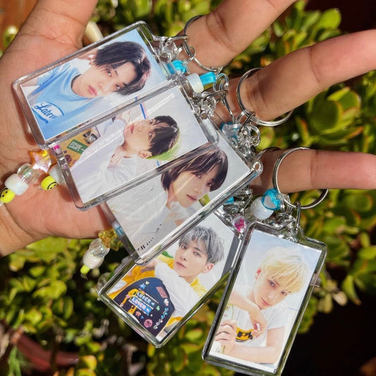 TXT Photocard Keychain - MilkBunn Co. Tomorrow x Together PC keychain. Soobin, Yeonjun, Beomgyu, Taehyun, Huening Kai.