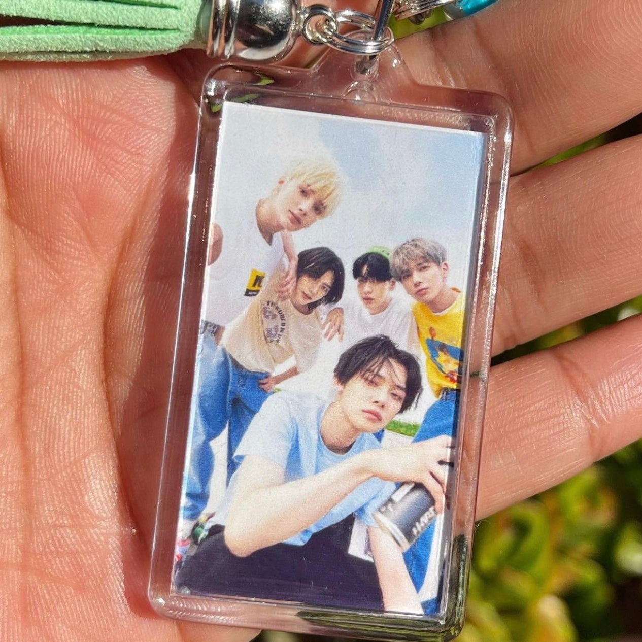 T X T Photocard Keychain - MilkBunn Co. Tomorrow x Together PC keychain. Soobin, Yeonjun, Beomgyu, Taehyun, Huening Kai. Back