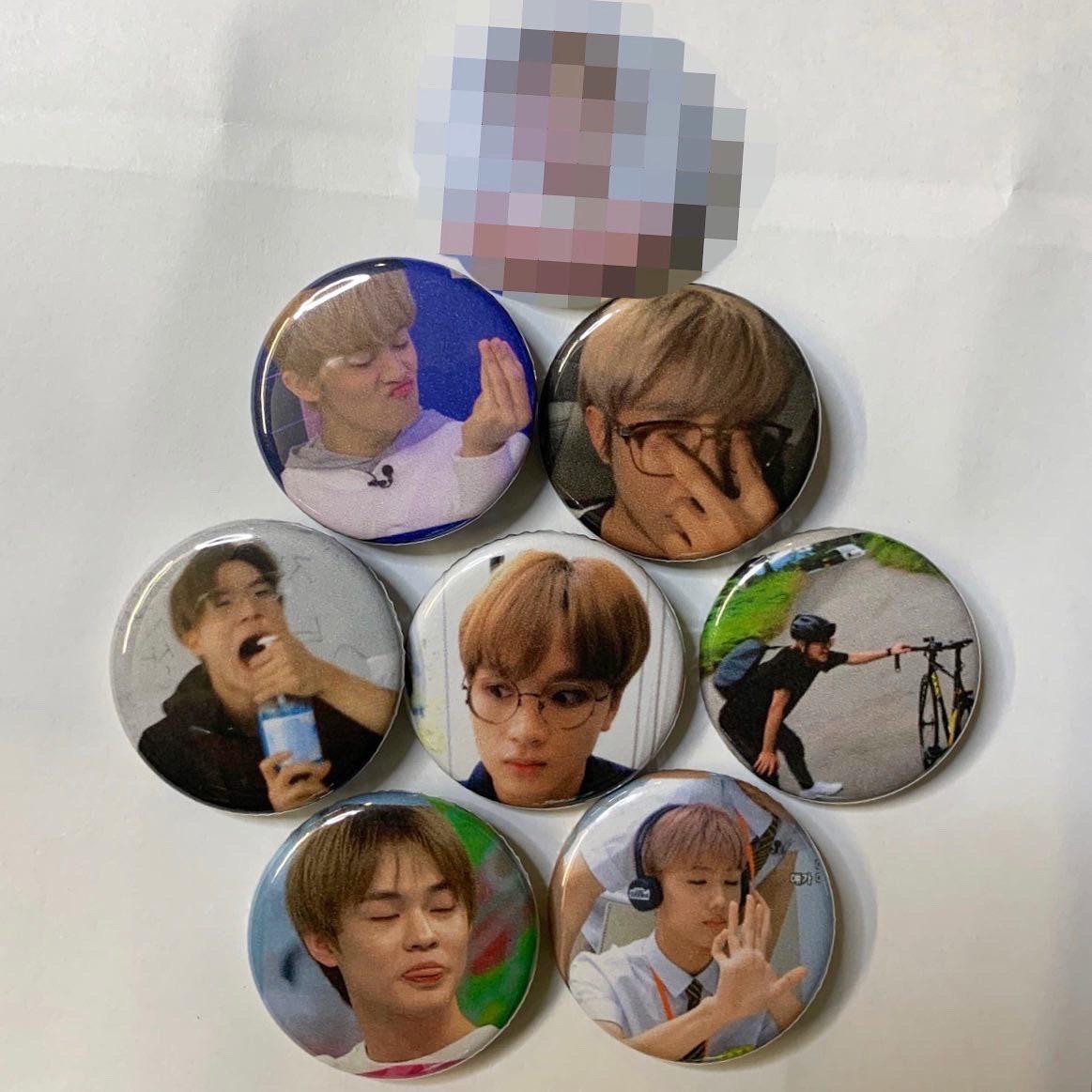 NCT Dream Meme Buttons - MilkBunn Co. Mark, Renjun, Jeno, Haechan, Jaemin, Chenle, and Jisung funny faces on bottons.