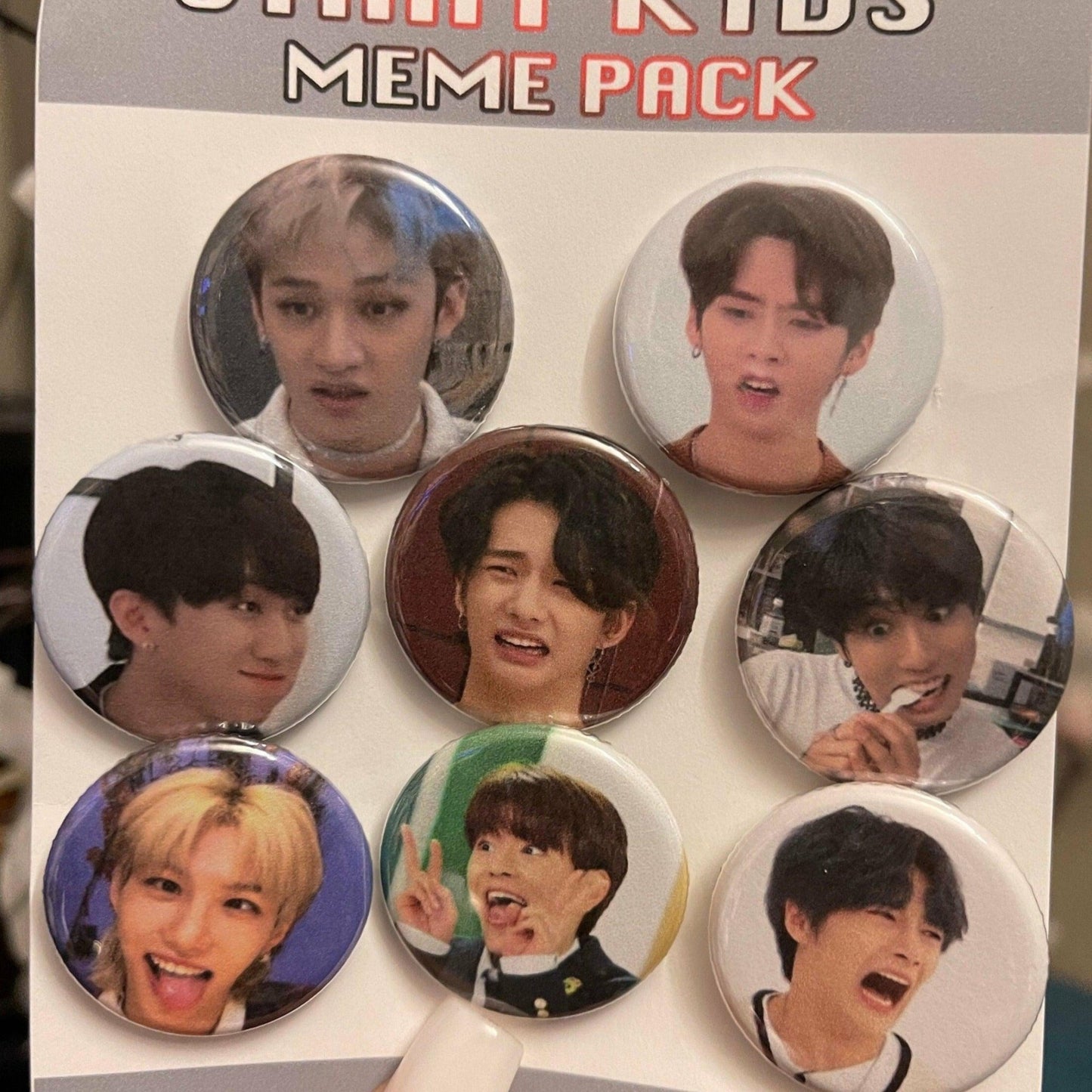 SKZ Meme Buttons - MilkBunn Co. Stray Kids funny buttons. Bang chan, Lee Know, Changbin, Hyunjin, Han, Felix, Seungmin, I.N.