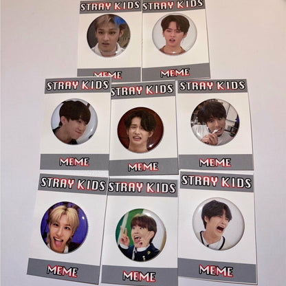 SKZ Meme Buttons - MilkBunn Co. Stray Kids funny buttons. Bang chan, Lee Know, Changbin, Hyunjin, Han, Felix, Seungmin, I.N.