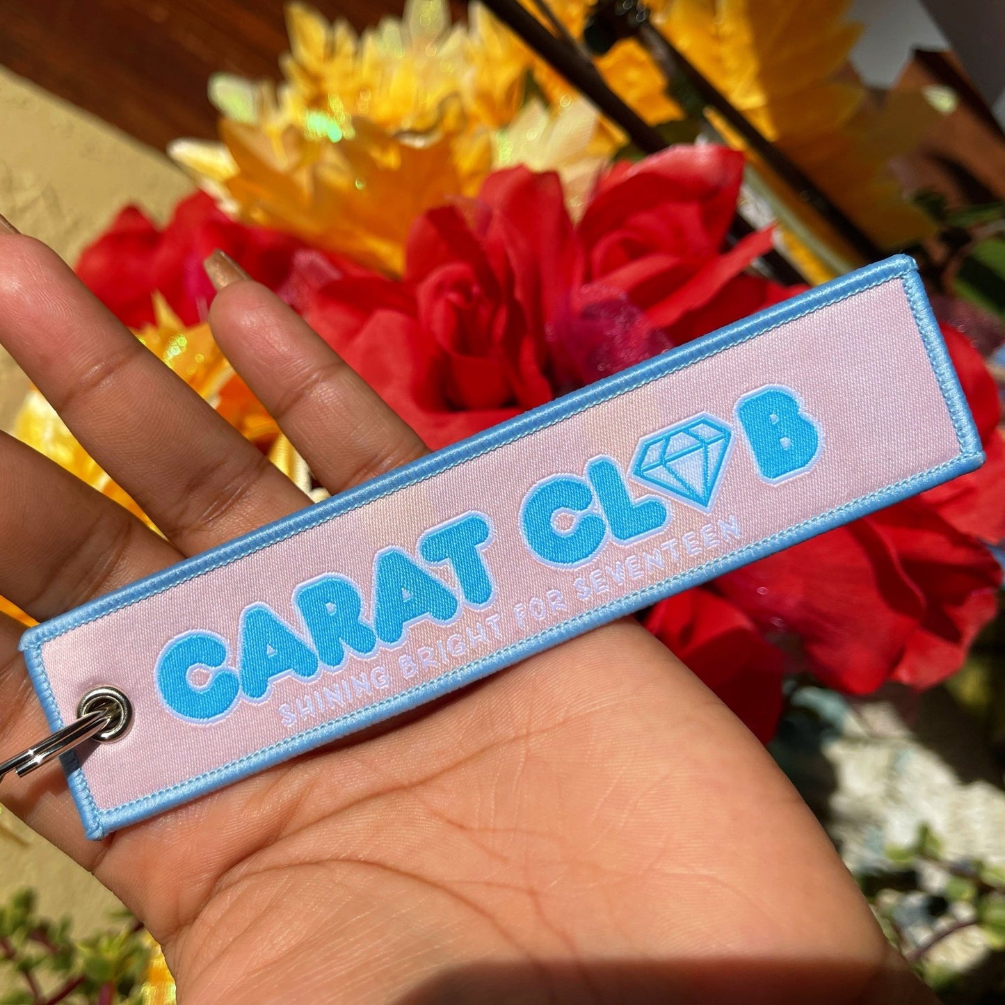 SVT Carat Club Lanyard - MilkBunn Co. Seventeen inspired lanyard for Carats, SVT fandom. Rose Quartz and Serenity colors.