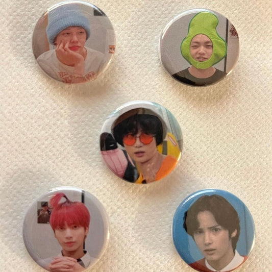 TXT Meme Buttons - MilkBunn Co. Tomorrow x Together funny face meme buttons. Soobin, Yeonjun, Beomgyu, Taehyun, Huening Kai.